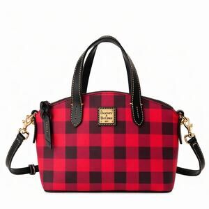 Dooney & Bourke Buffalo Plaid Small Satchel Red Black Crossbody Bag Leather Trim
